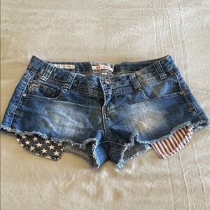 Hot Kiss Blue Jean Shorts with Star and Stripe Details